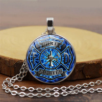 Collier de pompier Guantang 2022 avec pendentif cabochon en verre, extincteur, hache, casque et outils pour pompier