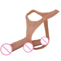 Dildo double tête à sangle en silicone liquide solide, culotte portable pour lesbiennes