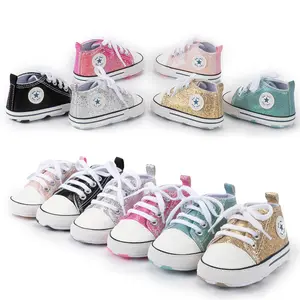 Wholesale shoes babys boy 12months-wholesale boy girl soft sole canvas sneakers newborn infant toddler prewalker baby walking sequins shoes
