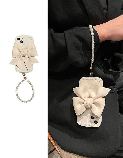 Korean Luxury Knit Bow Pearl Bracelet Chain Case for iPhone 11 12 13 14 Pro Max X XR XS XMAX 14 Plus Protective Back Cover