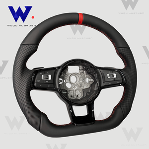 Volant en cuir noir pour <span class=keywords><strong>Volkswagen</strong></span> <span class=keywords><strong>Golf</strong></span> <span class=keywords><strong>8</strong></span> GTI R Mk6 Mk7 Mk8 Gtr GTD GTS <span class=keywords><strong>GTE</strong></span> T-roc Polo B6 B7 B8 - Product Image 6