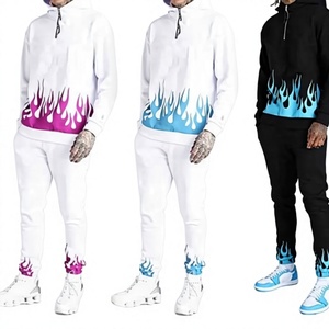 LONG MISSION INDUSTRY Men's <b>White</b> Tracksuit Blue Quarter-Zip Drawstring <b>Hoodie</b> Pants Streetwear Full Sleeve Regular Fit - Product Image 6