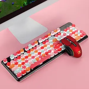 Gadis Merah Muda Lipstik Tata Letak Dual Kabel Nirkabel Rechargeable 104 Kunci Cyan Sumbu Nyata Mekanik Keyboard Mouse Combo