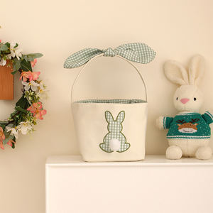 Seau en toile à carreaux personnalisé avec nœud en <span class=keywords><strong>pompon</strong></span> Mini pour paniers de Pâques pour bébé - Product Image 3