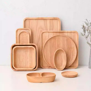 Japanese Style Wooden Serving <b>Trays</b> Solid Wood Rectangular Round Square For Tea Coffee Hotel Tableware Set - Product Image 1