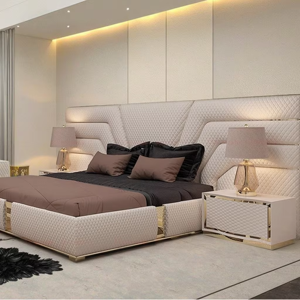 Luxury Genuine Leather Upholstered King &amp;
