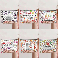 Tas Kosmetik Kanvas Cetak Ginzeal Emergency Snacks Motif Kartun, Portable, Resleting, untuk Perjalanan
