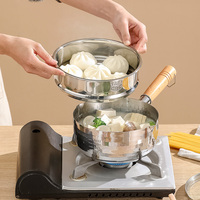 Casserole japonaise en acier inoxydable avec poignée en bois et couvercle en verre Yukihira pour soupes et bouillons, compatible gaz/induction