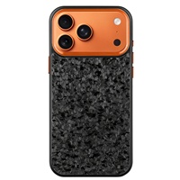 Étui de téléphone de luxe en fibre de carbone et TPU avec anneau métallique orange, antichoc, pour iPhone 17 Pro Max, ajustement fin, design noir et orange