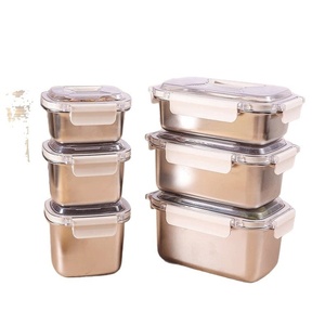 Stainless Steel Food <b>Storage</b> <b>Containers</b> Rectangle <b>Stackable</b> With Plastic Lids For Kitchen Meal Prep And Travel - Product Image 1