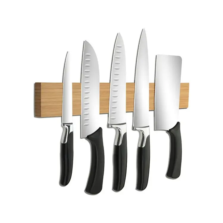 Wholesale Bamboo Wood Knife Strip Rack Bar Block Kitchen Strong Magnet Wall Magnetic Knife Holder 8-24 Inch