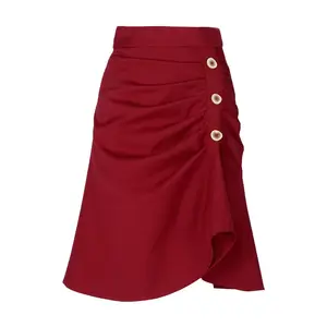 春と秋の新しいワインレッドのハイウエストハーフスカート女性のフランスの社交的な不規則なプリーツ小さなデザインのスカート