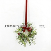 Couronne de Noël miniature en plastique avec nœud en ruban, pour porte, avec plantes artificielles pour la décoration intérieure - Vente en gros