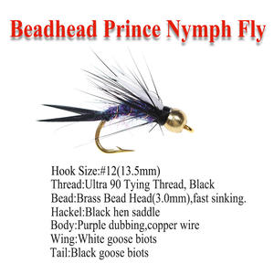 Psycho Purple Prince Nymph Beadhead Crazy Prince Nymph, mouches de pêche pour la pêche à la truite et au brochet en eaux claires, idéales pour le nymphing tchèque. - Product Image 2
