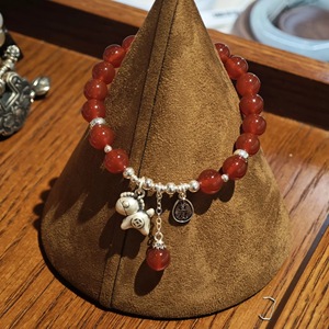 Pulsera de plata S925 con ágata roja y dije de animal para mujer, uso diario, diseño auspicioso, joyería de estilo chino - Product Image 2
