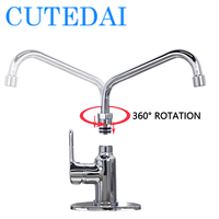 Robinet de cuisine commercial pour évier en chrome brossé à haut débit 0.5 Gpm en laiton cuivré rotatif de 8 pouces de hauteur pour hôtels et salles de bain