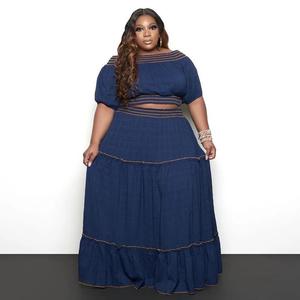 Ensemble populaire pour femmes : haut à manches courtes de couleur unie et jupe grande taille - Product Image 6