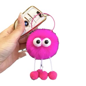 Mignon porte-clés en peluche imitation fourrure <span class=keywords><strong>de</strong></span> lapin Rex, forme boule <span class=keywords><strong>de</strong></span> <span class=keywords><strong>charbon</strong></span>, pompon, jouet breloque 10 cm, pendentif <span class=keywords><strong>de</strong></span> sac, poupée, style Kawaii, moelleux, elfe, pompon - Product Image 5
