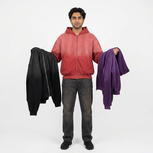 Hiver 2026 Tendance Sweat à capuche pour homme 100% Coton, délavé à l'acide, avec fermeture éclair intégrale, style vintage urbain, séchage rapide et respirant - Product Image 1