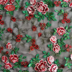 פרחוני טול רשת בד Suppliers-גבוהה אופנה מותאם אישית צבעוני פרחים פרחוני שטוח רקמת טול רשת בד עבור גבירותיי שמלה