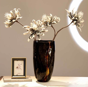 उच्च अंत काले नारंगी पानी पैटर्न तटीय छोटे ग्लास रेट्रो फूल व्यवस्था नरम सजावट टेबलटॉप वेस मॉडल रूम आधुनिक - Product Image 4