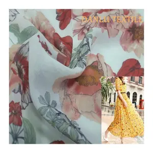 Tela de gasa con cuentas de fábrica de China, impresión digital sobre tela floral para vestido