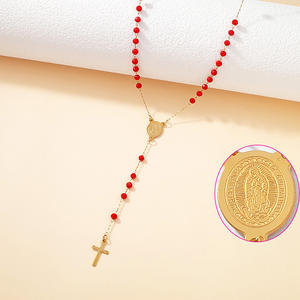 Collar con Colgante de Rosario Cristiano de Cuentas de Cristal y Dijes de Cruz Bañado en Oro de 18K, Joyería Religiosa de Acero Inoxidable a la Moda al por Mayor - Product Image 4