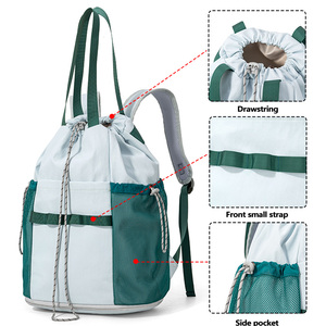 Custom logo Outdoor Hiking Drawstring <b>Backpack</b> Lightweight Unisex Travel Racket Bag Denim Curved Shoulder Straps - Product Image 2