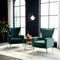 Fauteuil de détente moderne en velours, rembourré en éponge, avec pieds en métal, pour salon, chambre ou hôtel
