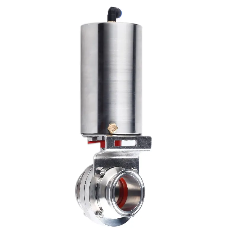 304 Stainless Steel Sanitary Quick Fit Clamp Chuck Soft Seal Vertical Single Acting Pneumatic Actuator Butterfly Valve.