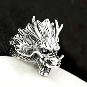 빈티지 금속 북유럽 바이킹 드래곤 헤드 펑크 바이커 링 결혼식 또는 약혼을위한 남성을위한 창조적 인 합금 부적 보석 선물 - Product Image 2