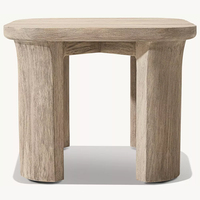 Table d'appoint en teck RH Lagos, plateau polygone irrégulier, pieds courbés robustes, grain naturel, table basse moderne minimaliste pour extérieur, durable