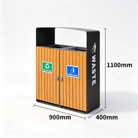 Cubo de Basura Moderno de Lujo MAX-HG187, Diseño Ecológico, Acero Inoxidable, Madera WPC, Metal, Gran Tamaño, Reciclaje