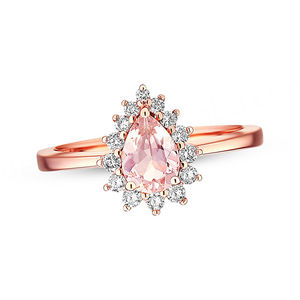 <b>Vintage</b> Morganite Montana Baguette and Round Cut Diamond <b>Ring</b> with Tourmaline Rose <b>Gold</b> Plated Wedding & Party Jewelry - Product Image 6
