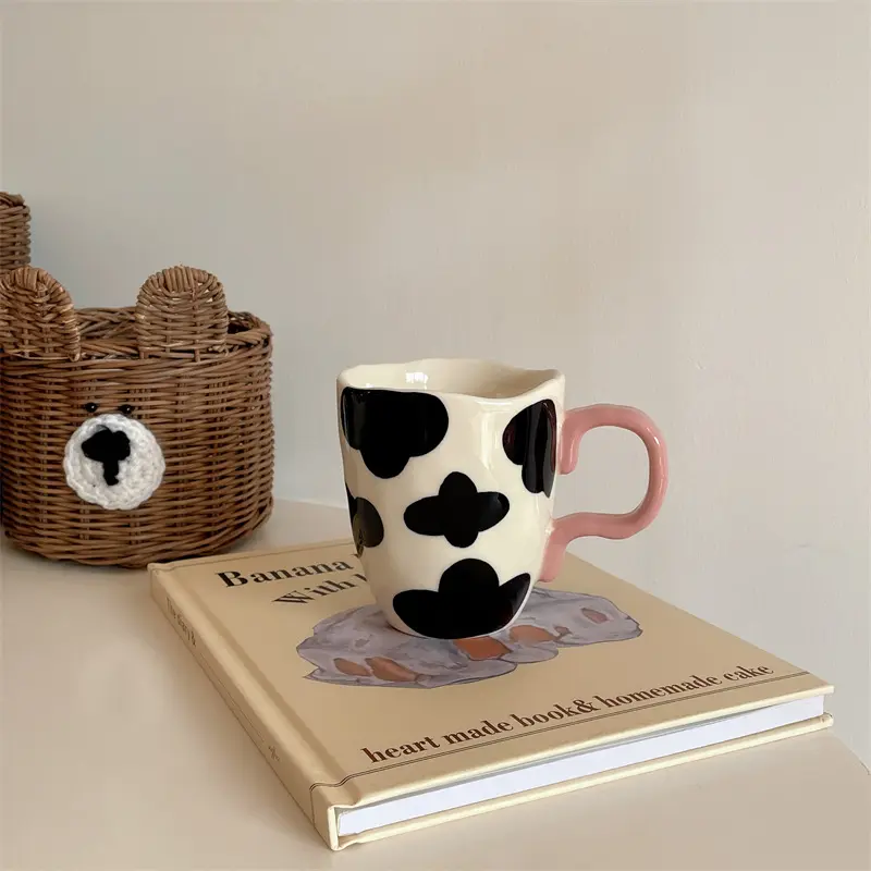 Tiansolhui — belle tasse en céramique de vache peinte à la main, pour le café ou l'eau, pour le petit déjeuner