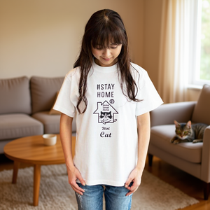 T-shirt da uomo e da donna a maniche corte con stampa Cat Stay Home With Cat, abbigliamento promozionale - Product Image 3
