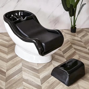 Fauteuil de lavage moderne en fibre de verre pour salon de coiffure, noir et blanc, mobilier de studio de beauté - Product Image 4