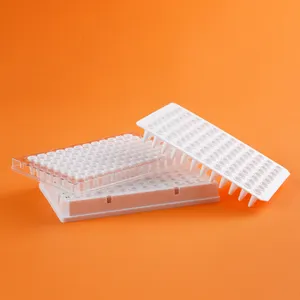Material de plástico PP 384 Reacción de pozo Placas de PCR de tubo de estante con faldón completo