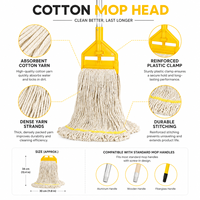 Têtes de balai serpillère en coton jaune personnalisées en gros, recharges durables pour balai serpillère humide avec long manche