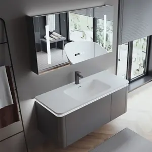 Novo conjunto de pia de banheiro de madeira para banheiro único com pia de resina conjunto de iluminação