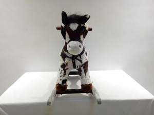 Superzacht Pluche Op Maat Gemaakt Kinder Speelgoed Hoge Kwaliteit Bruin Houten Dieren Schommelpaard voor Kinderen Gevuld met PP Katoen voor Verjaardagen - Product Image 2