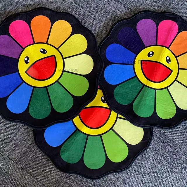 Oem Ontwerp Grappige Glimlach Gezicht Wasbaar Bloemenkleed Antislip Kinderkamer Badkamermat Bedrukt 3d Tapijt