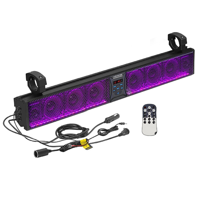 AOVEISE MT8000 UTV ATV Marine IPX6 Waterproof Black Front/Rear Soundbar RGB LED Amplified Speakers 6x50W Boat System Easy