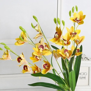 Wholesale 20 Heads Artificial <strong>Small</strong> Cymbidium Orchid 56cm Real Touch PVC Flowers for Home Garden Decoration - Product Image 3