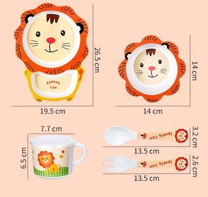 ชุดจานชามช้อนส้อมสำหรับเด็ก 5 ชิ้น ลายสิงโต ทำจากใยไผ่ ย่อยสลายได้ทางชีวภาพ - Product Image 2