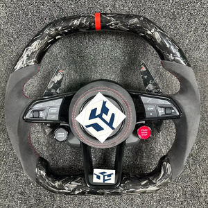 Volant en Alcantara pour Audi A4/A5/A6/A7/S4/S5/Q7/TT RS 2010-2025 – <span class=keywords><strong>Logo</strong></span> personnalisable, palettes de changement de vitesse, carbone forgé et bouton - Product Image 1