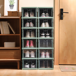 Simple <b>Plastic</b> <b>Shoe</b> <b>Rack</b> Transparent Foldable Storage Box Standing Type Rectangle Solid Color No Installation Required 3kg - Product Image 1