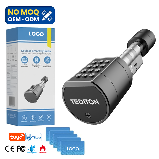 Tediton OEM Digital Adjustable Keyless Smart Lock Door Wi-fi European Tuya App Fingerprint Ttlock Smart Cylinder Door Lock
