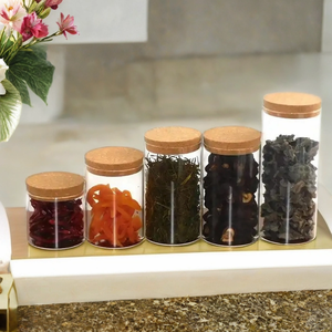 Pot en verre de rangement alimentaire pour cuisine avec couvercle en liège pour pâtisseries, biscuits, bonbons, thé en <span class=keywords><strong>vrac</strong></span>, aliments, haricots, café - Product Image 4