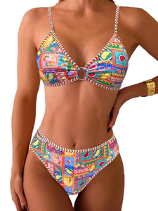 Trajes de Baño Bikini de Dos Piezas con Estampado Floral al por Mayor, Material Spandex/Poliéster, Fabricación Personalizada, MOQ Bajo, Marcas Privadas - Product Image 1